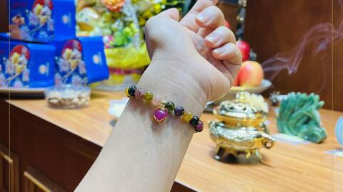 VÒNG TAY TOURMALINE MIX MẶT HỒ LY RUBY BỌC VÀNG - THIỆN THÀNH GROUP